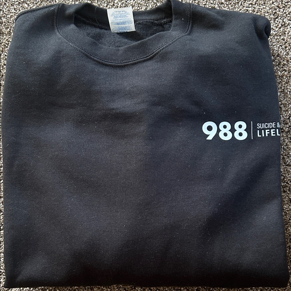 Black 988 Suicide & Lifeline Crewneck Sweatshirt